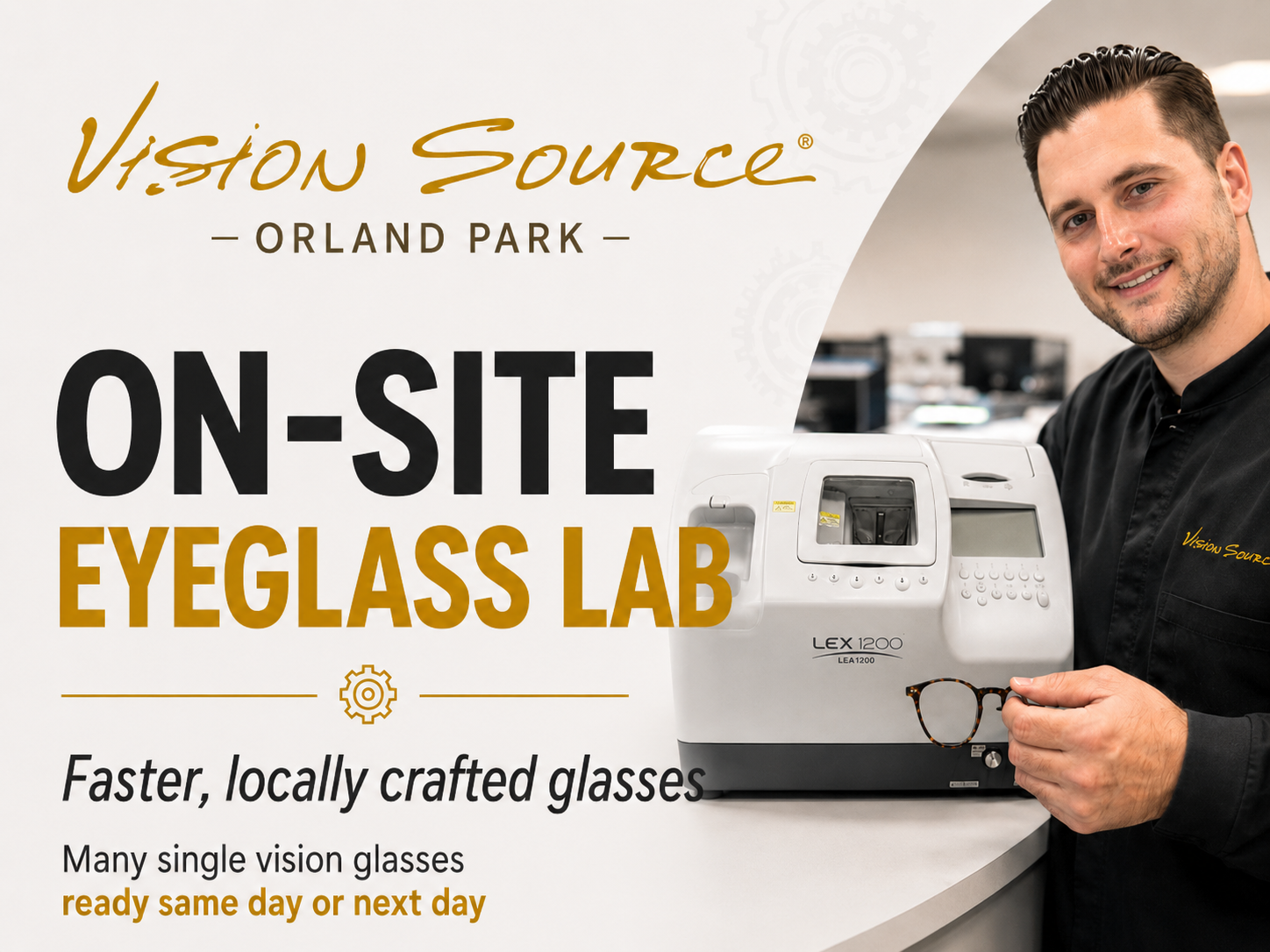 On-site eyeglass lab and Santinelli equipment at Vision Source Orland Park